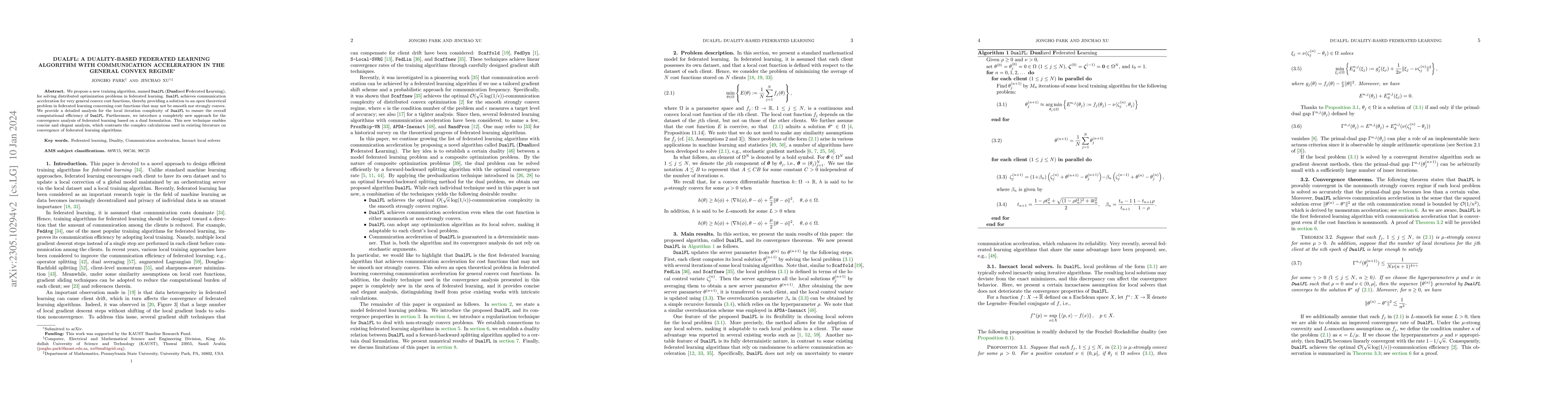 Thumbnail for DualFL: A Duality-based Federated Learning Algorithm with Communication
  Acceleration in the General Convex Regime