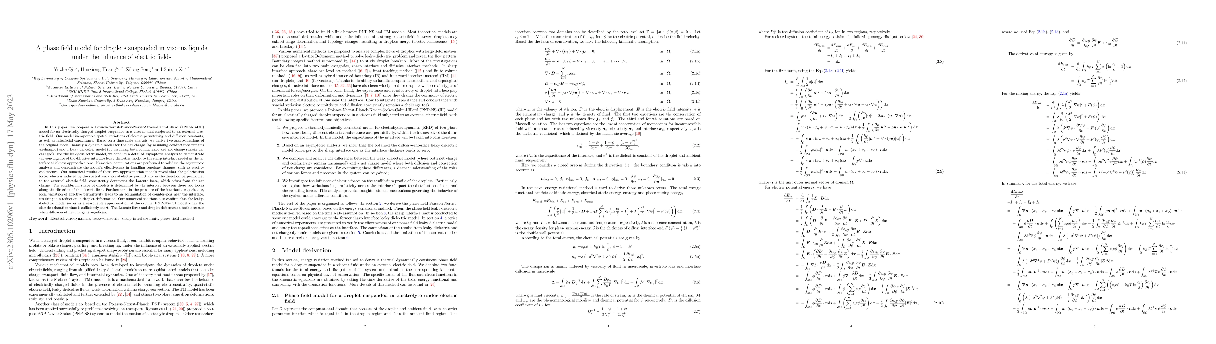 Thumbnail for A phase field model for droplets suspended in viscous liquids under the
  influence of electric fields