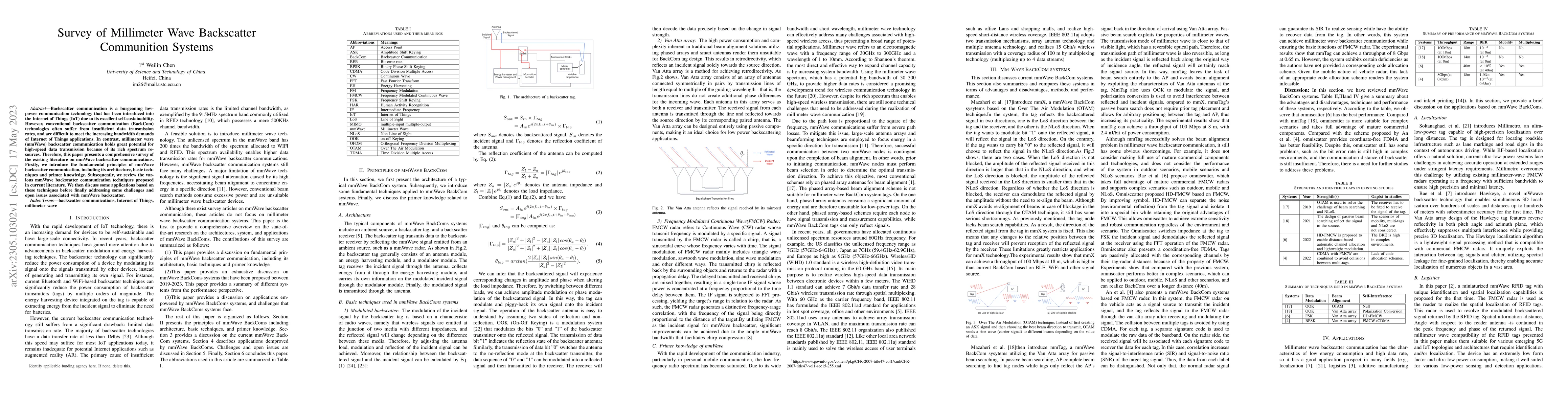 Thumbnail for Survey of Millimeter Wave Backscatter Communition Systems