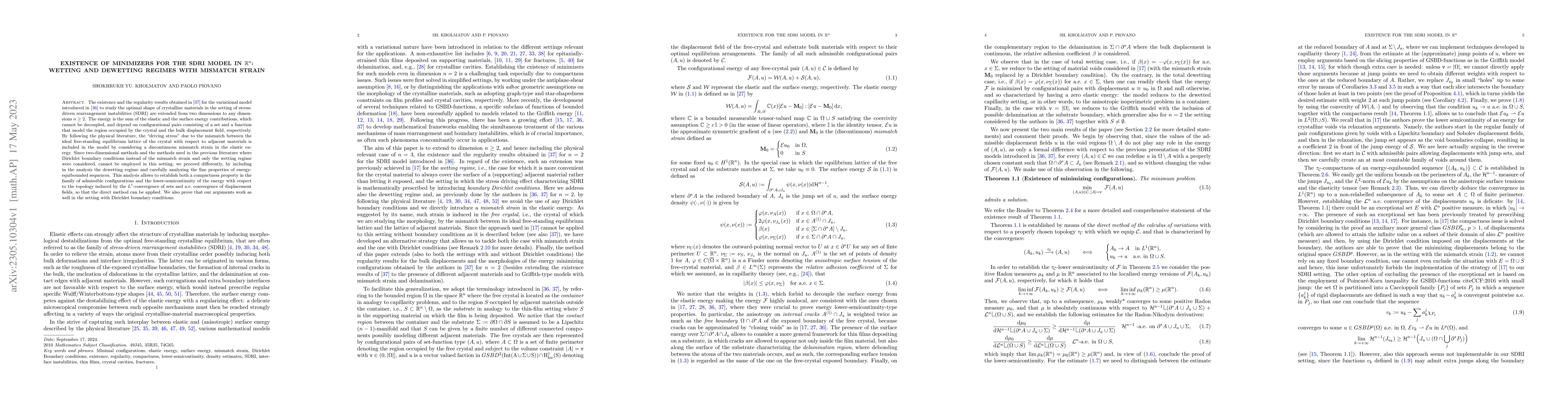 Thumbnail for Existence of minimizers for the SDRI model in $\mathbb{R}^n$: Wetting
  and dewetting regimes with mismatch strain