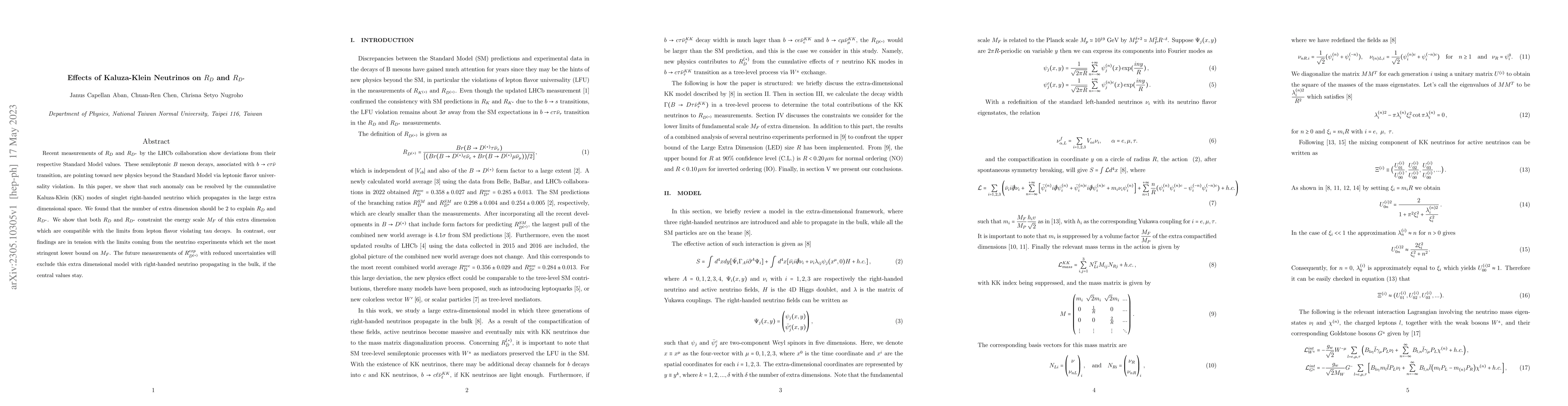 Thumbnail for Effects of Kaluza-Klein Neutrinos on $R_{D}$ and $R_{D^{*}}$