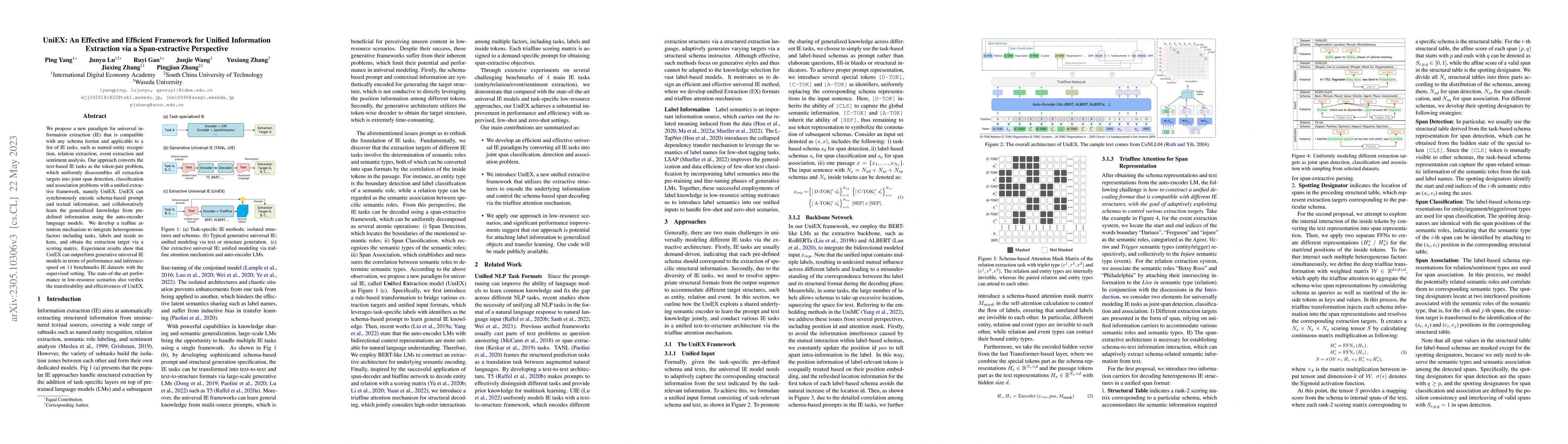 Thumbnail for UniEX: An Effective and Efficient Framework for Unified Information
  Extraction via a Span-extractive Perspective