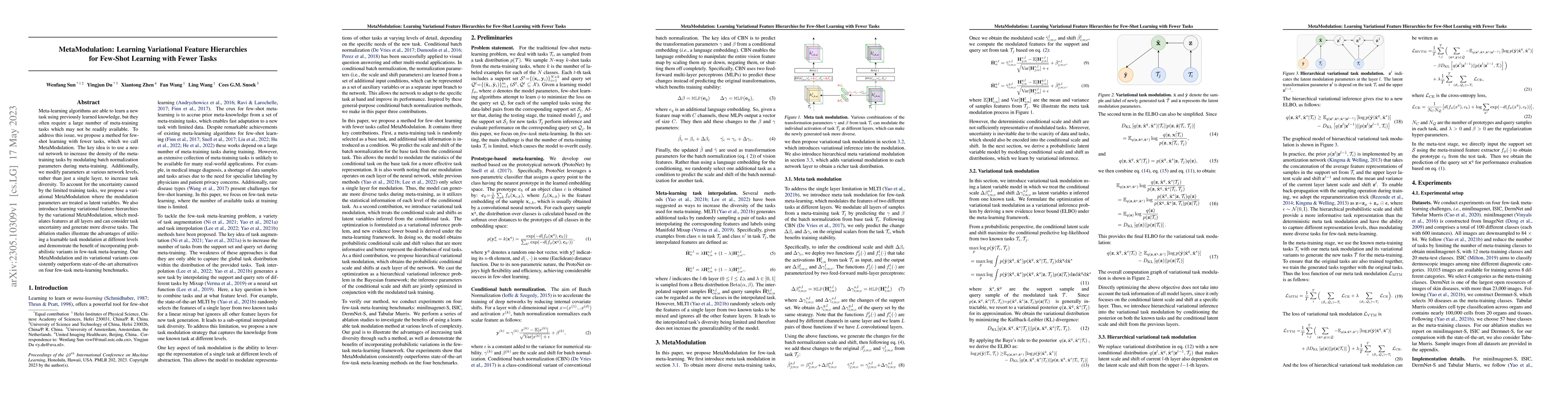 Thumbnail for MetaModulation: Learning Variational Feature Hierarchies for Few-Shot
  Learning with Fewer Tasks