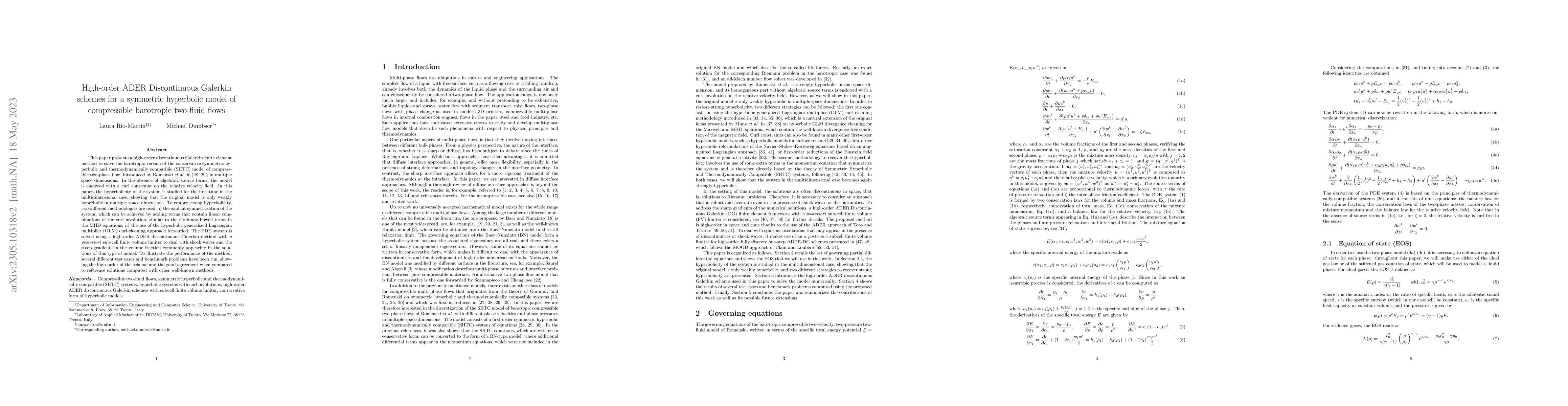 Thumbnail for High-order ADER Discontinuous Galerkin schemes for a symmetric
  hyperbolic model of compressible barotropic two-fluid flows
