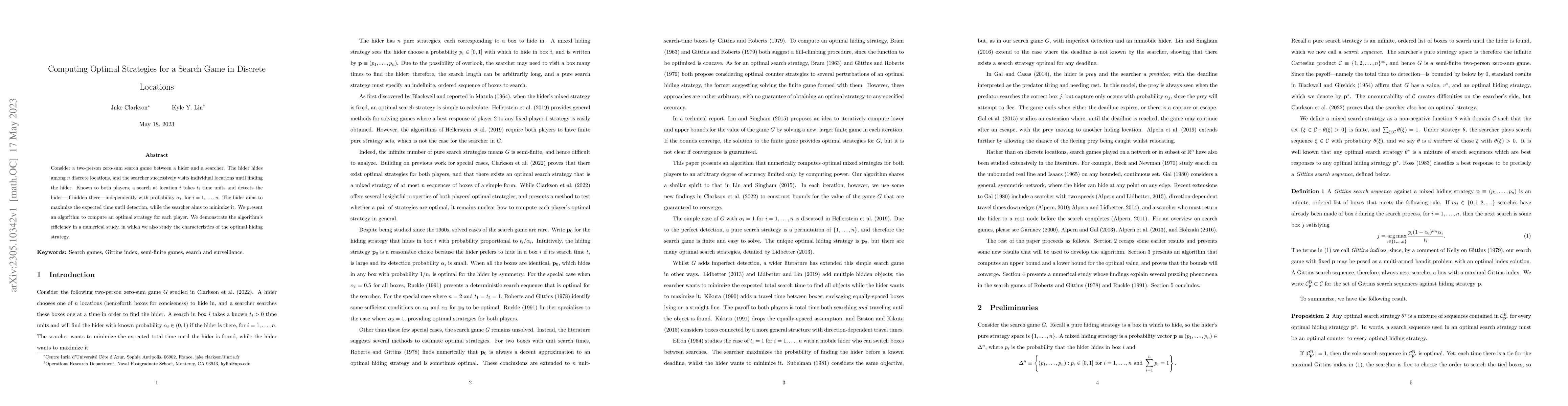 Thumbnail for Computing Optimal Strategies for a Search Game in Discrete Locations
