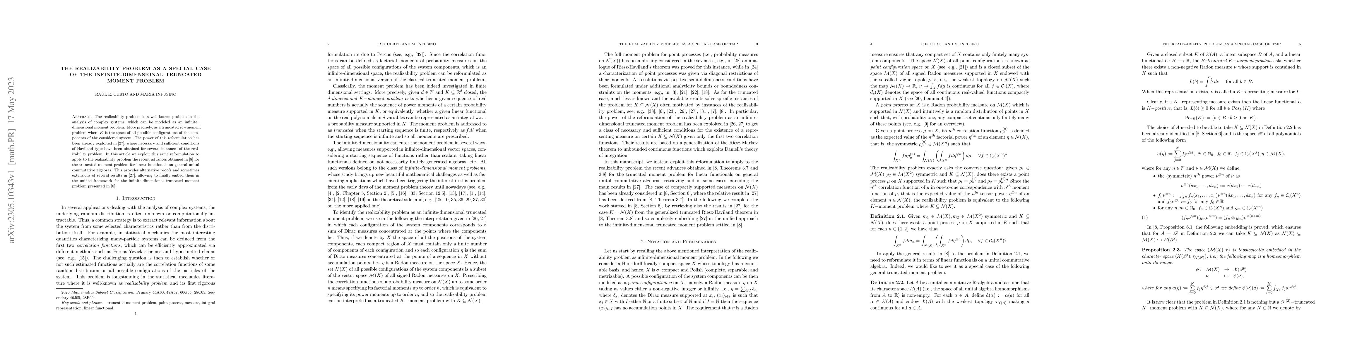 Thumbnail for The realizability problem as a special case of the infinite-dimensional
  truncated moment problem