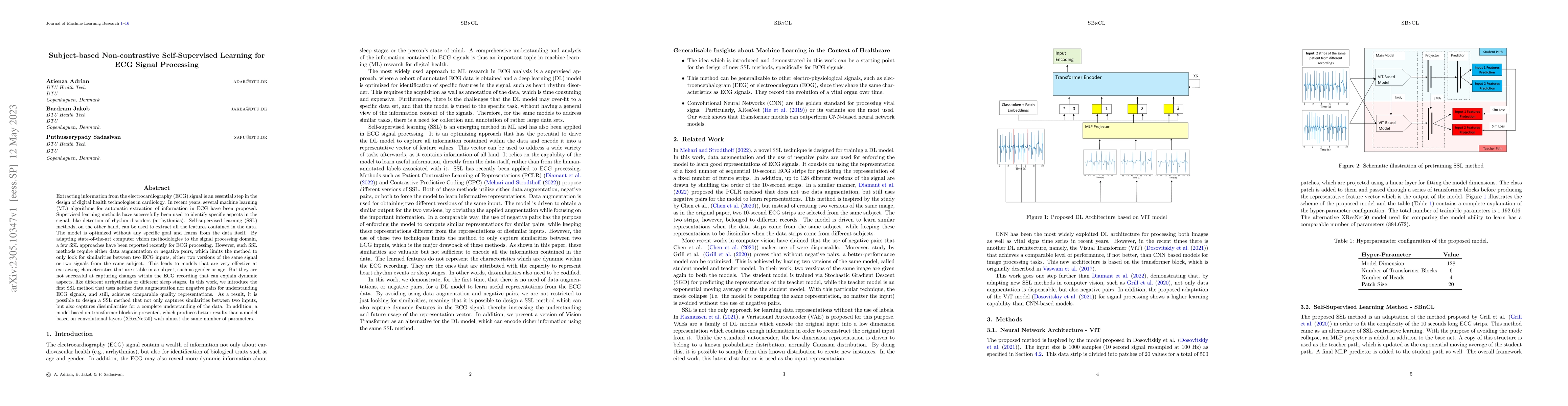 Thumbnail for Subject-based Non-contrastive Self-Supervised Learning for ECG Signal
  Processing