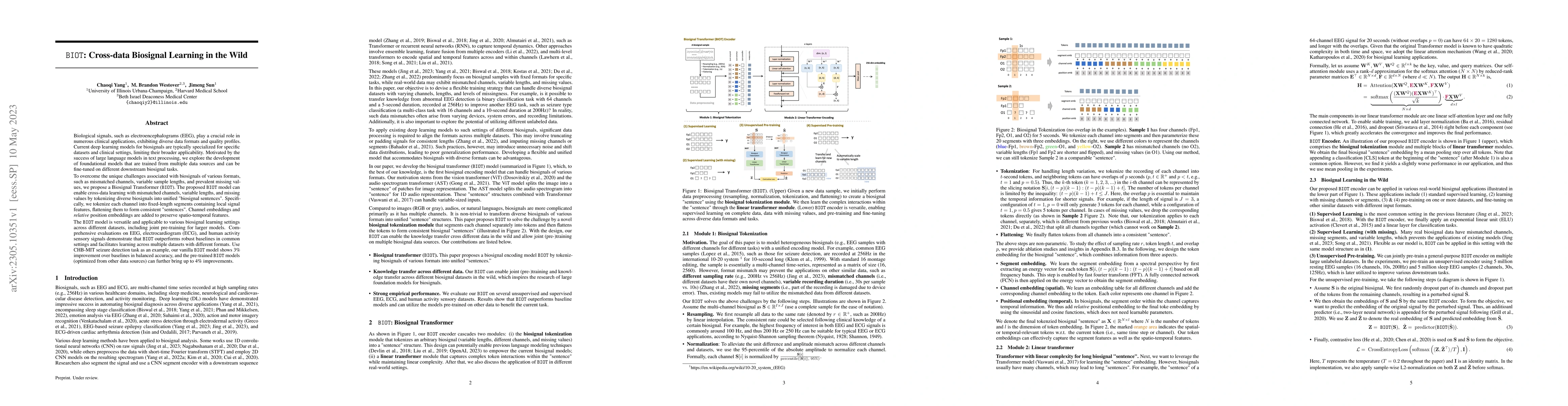 Thumbnail for BIOT: Cross-data Biosignal Learning in the Wild