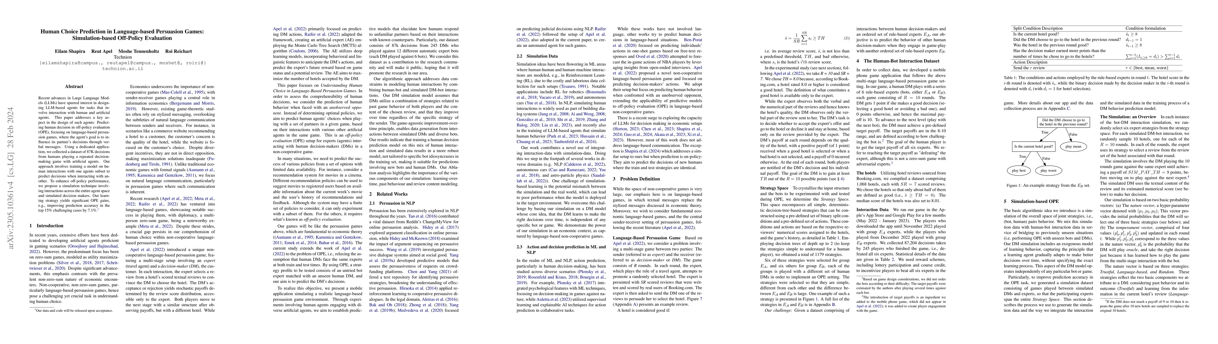 Thumbnail for Human Choice Prediction in Language-based Persuasion Games:
  Simulation-based Off-Policy Evaluation