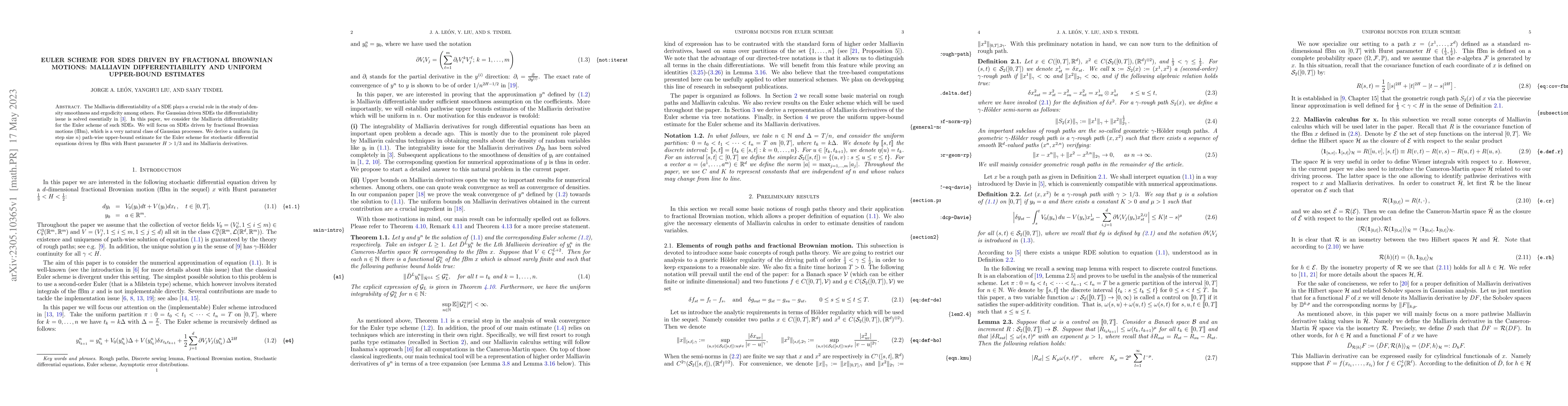 Thumbnail for Euler scheme for SDEs driven by fractional Brownian motions: Malliavin
  differentiability and uniform upper-bound estimates