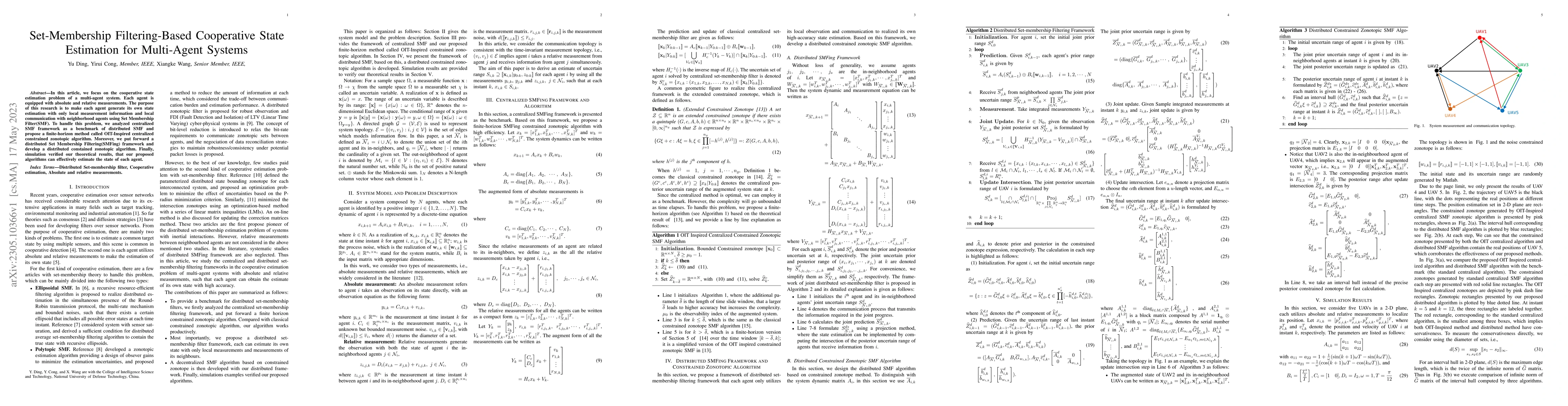 Thumbnail for Set-Membership Filtering-Based Cooperative State Estimation for
  Multi-Agent Systems