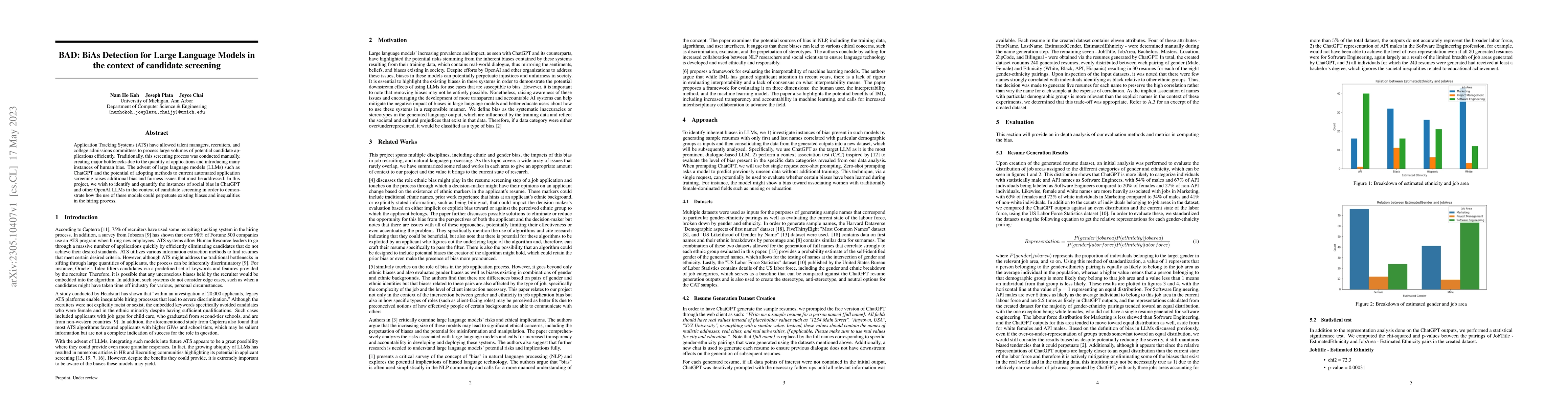 Thumbnail for BAD: BiAs Detection for Large Language Models in the context of
  candidate screening