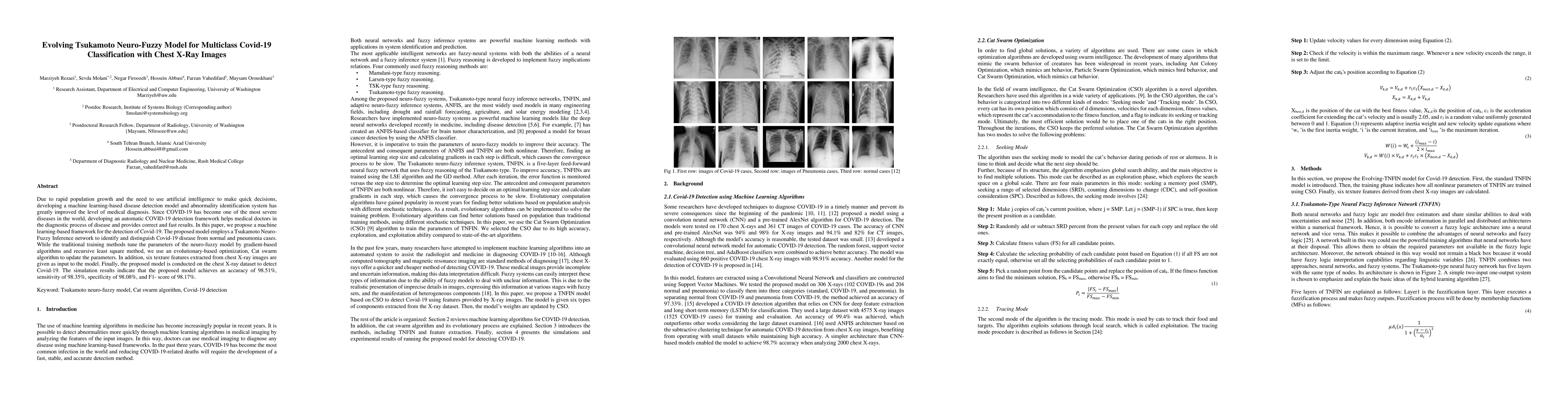 Thumbnail for Evolving Tsukamoto Neuro Fuzzy Model for Multiclass Covid 19
  Classification with Chest X Ray Images