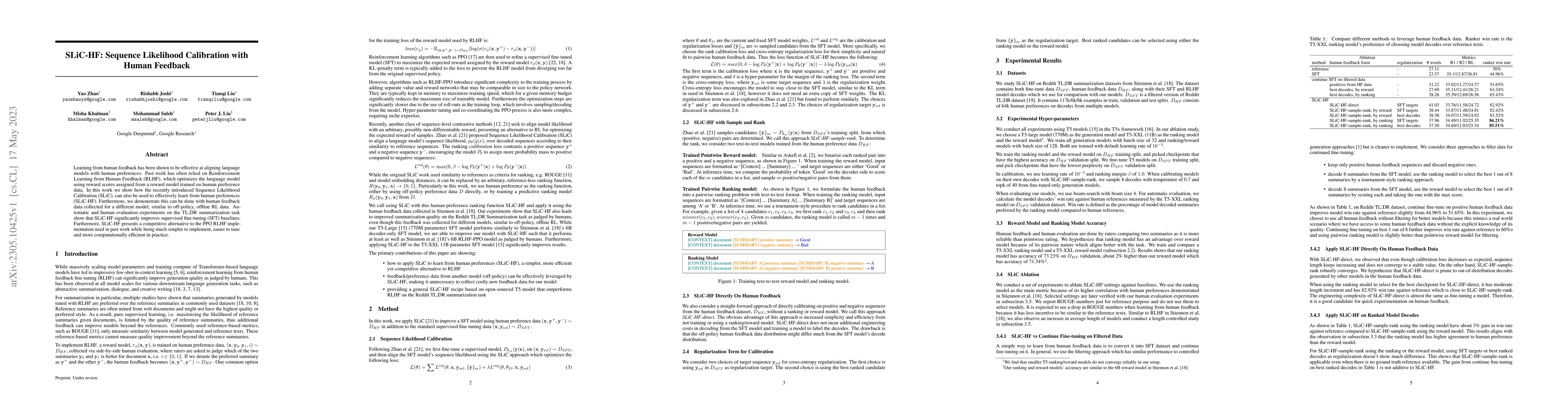 Thumbnail for SLiC-HF: Sequence Likelihood Calibration with Human Feedback