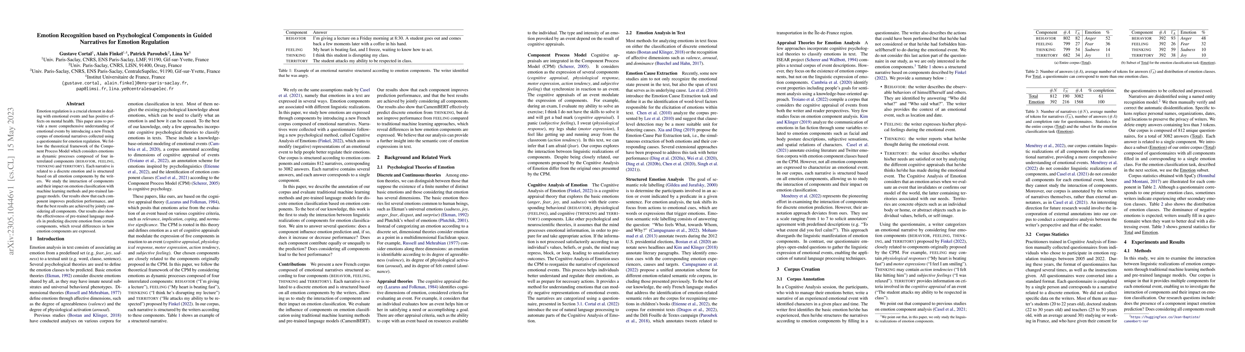 Thumbnail for Emotion Recognition based on Psychological Components in Guided
  Narratives for Emotion Regulation