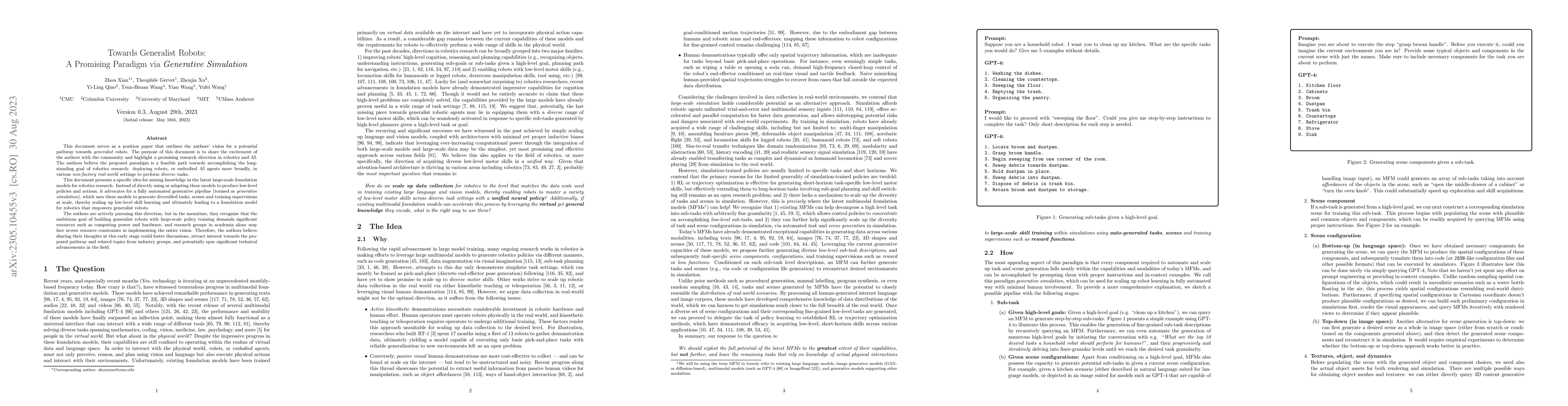 Thumbnail for Towards Generalist Robots: A Promising Paradigm via Generative
  Simulation