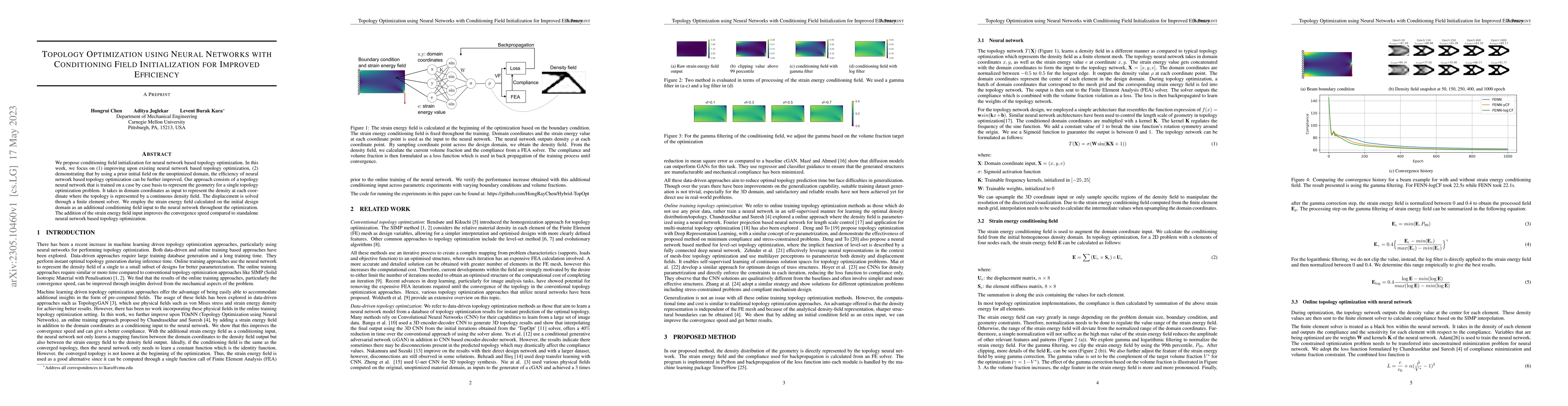 Thumbnail for Topology Optimization using Neural Networks with Conditioning Field
  Initialization for Improved Efficiency