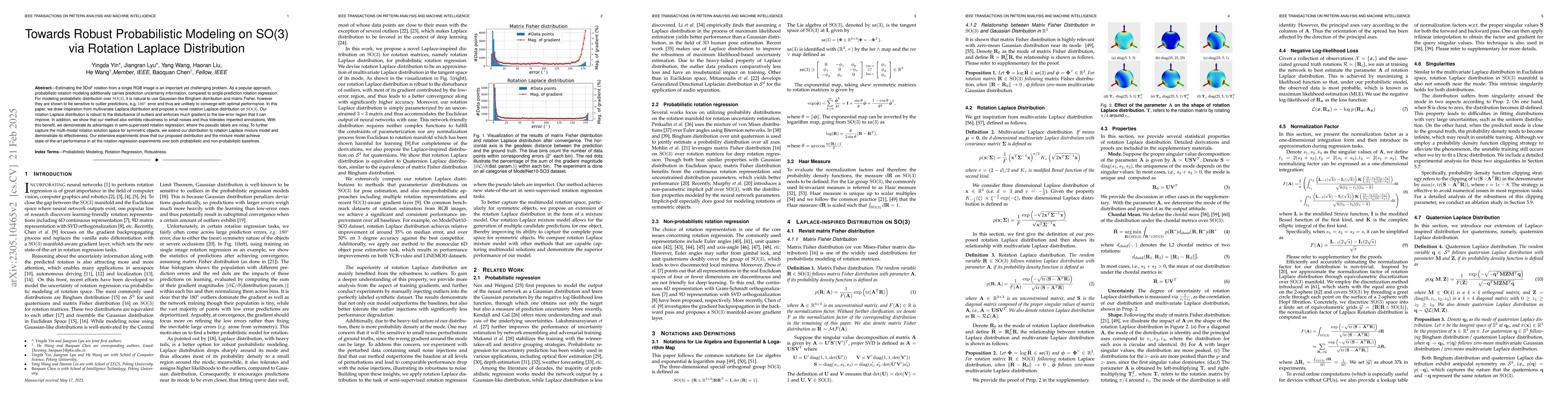 Thumbnail for Towards Robust Probabilistic Modeling on SO(3) via Rotation Laplace
  Distribution