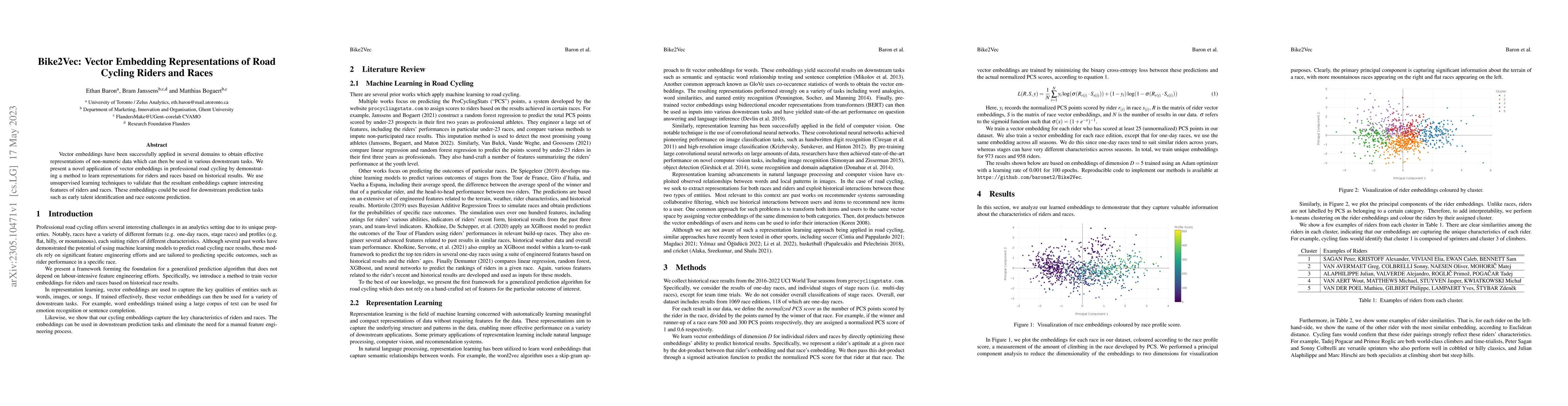 Thumbnail for Bike2Vec: Vector Embedding Representations of Road Cycling Riders and
  Races