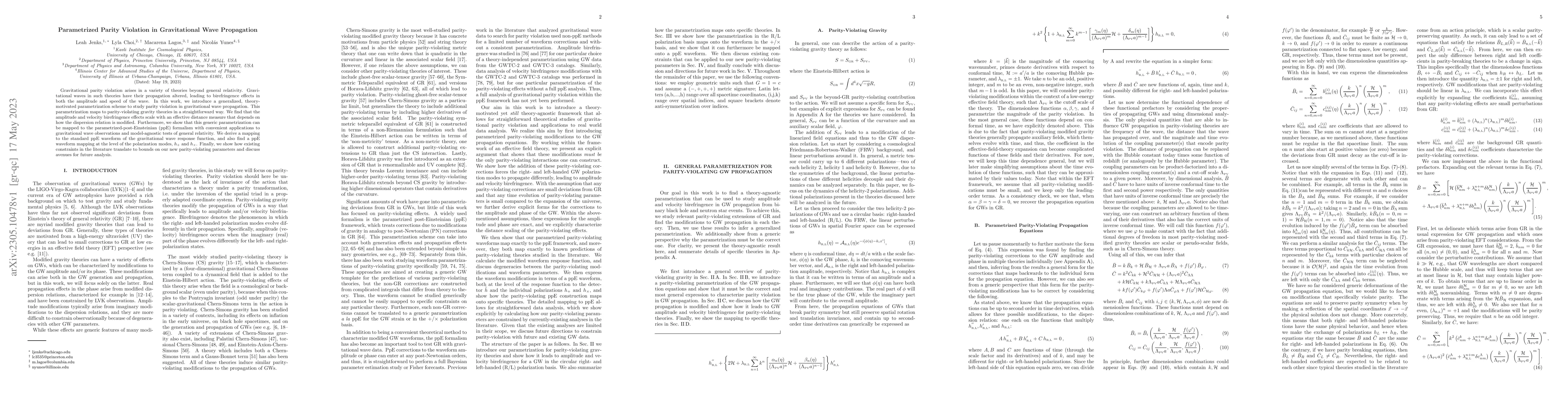 Thumbnail for Parameterized Parity Violation in Gravitational Wave Propagation