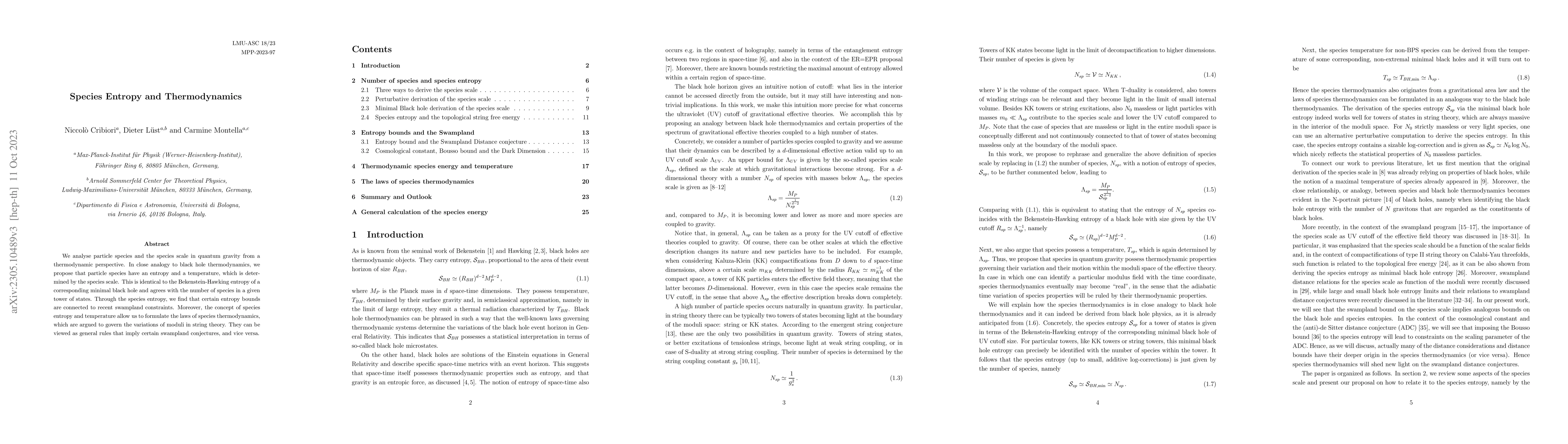 Thumbnail for Species Entropy and Thermodynamics