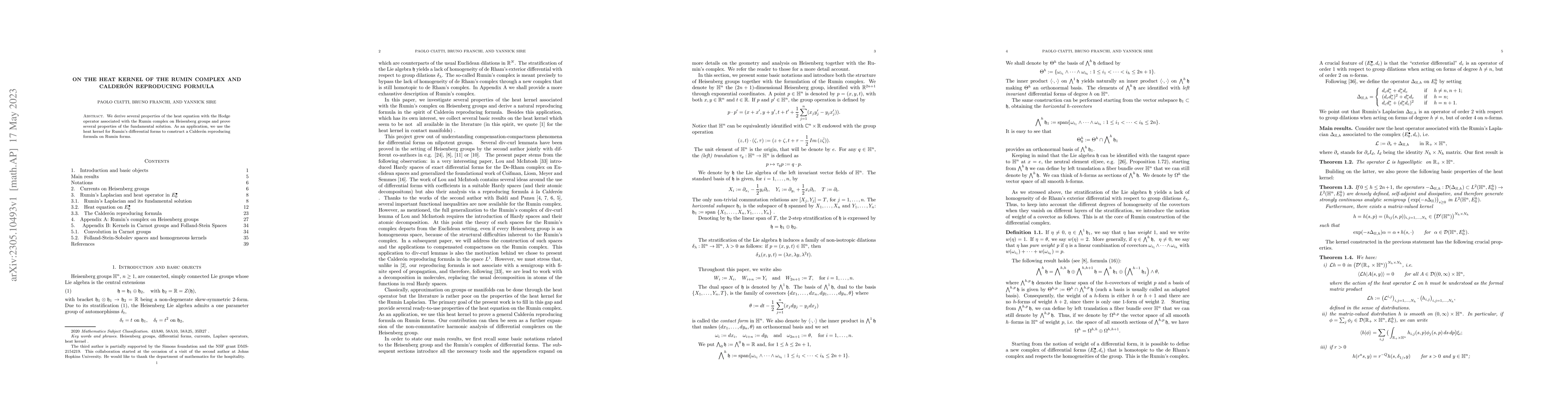 Thumbnail for On the heat kernel of the Rumin complex and Calder\'on reproducing
  formula