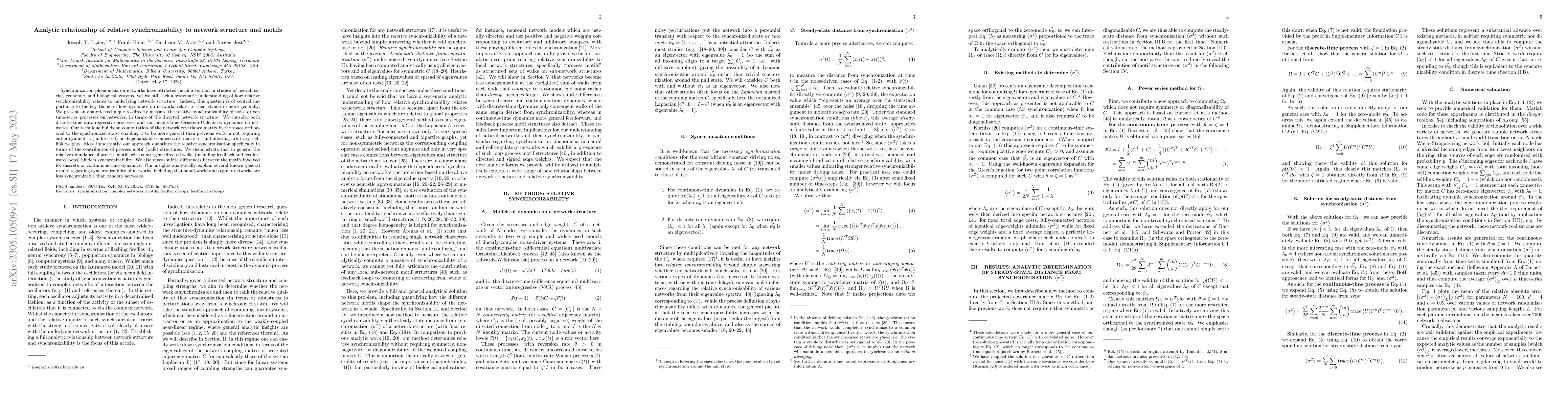 Thumbnail for Analytic relationship of relative synchronizability to network structure
  and motifs