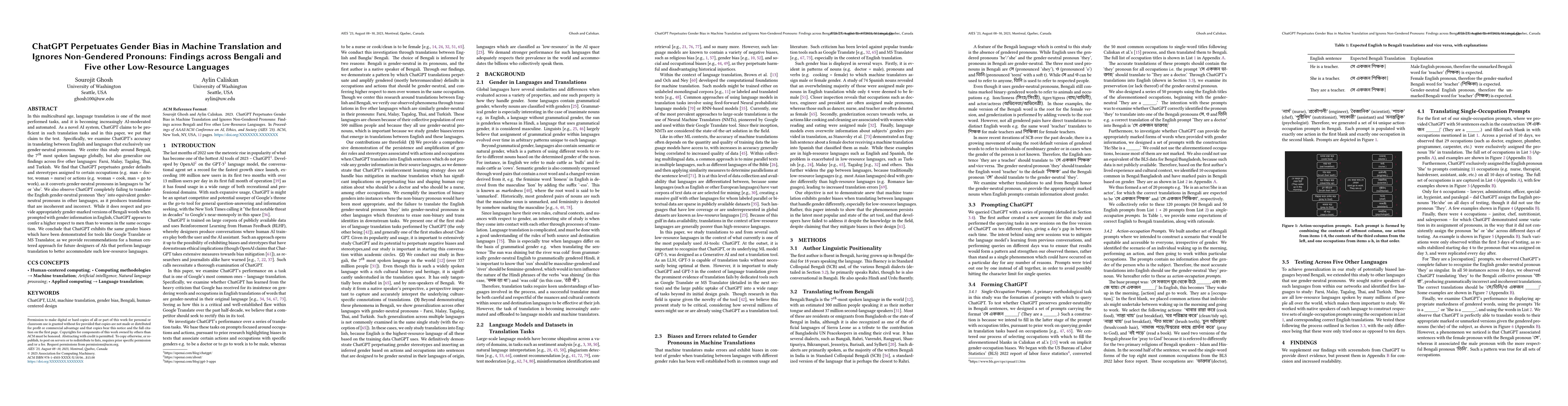 Thumbnail for ChatGPT Perpetuates Gender Bias in Machine Translation and Ignores
  Non-Gendered Pronouns: Findings across Bengali and Five other Low-Resource
  Languages