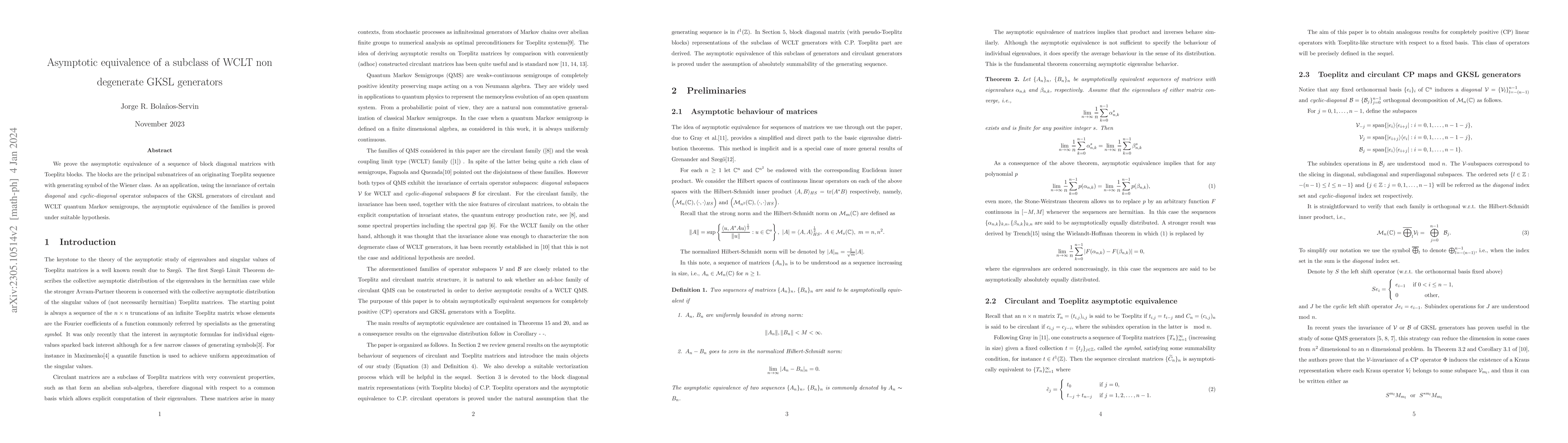 Thumbnail for Asymptotic equivalence of a subclass of WCLT non degenerate GKSL
  generator