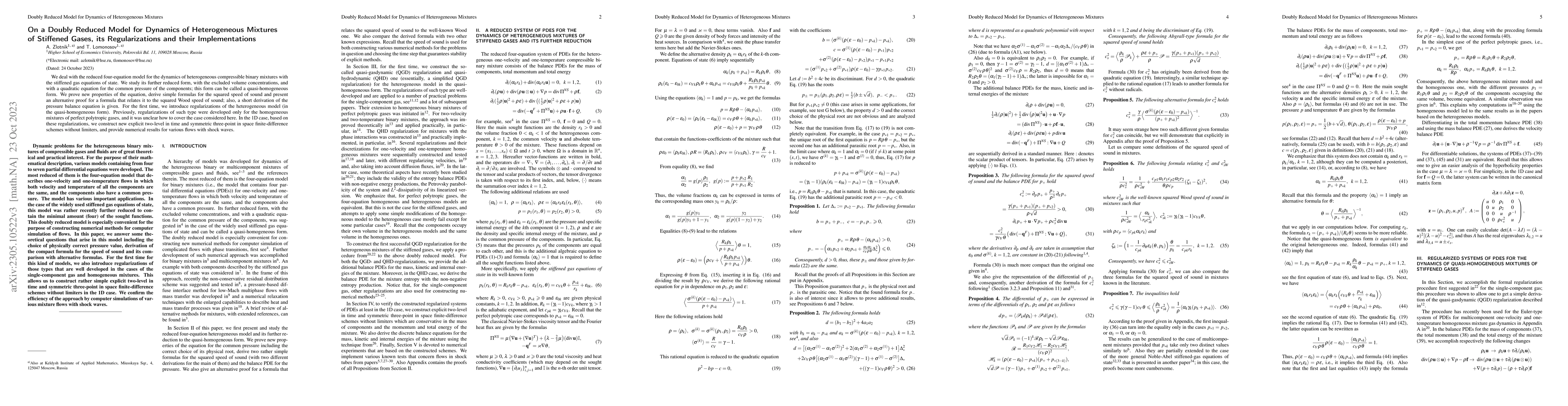 Thumbnail for On a Doubly Reduced Model for Dynamics of Heterogeneous Mixtures of
  Stiffened Gases, its Regularizations and their Implementations
