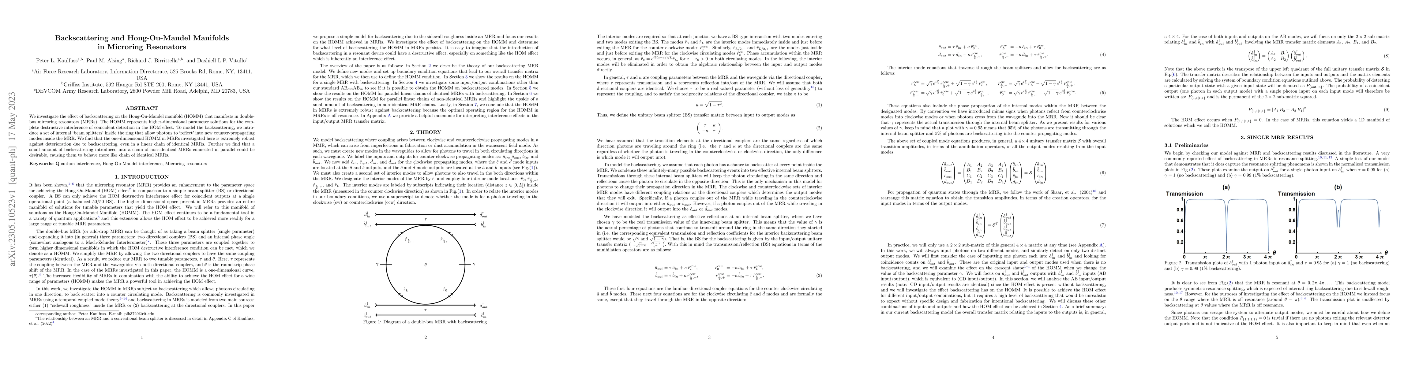 Thumbnail for Backscattering and Hong-Ou-Mandel Manifolds in Microring Resonators