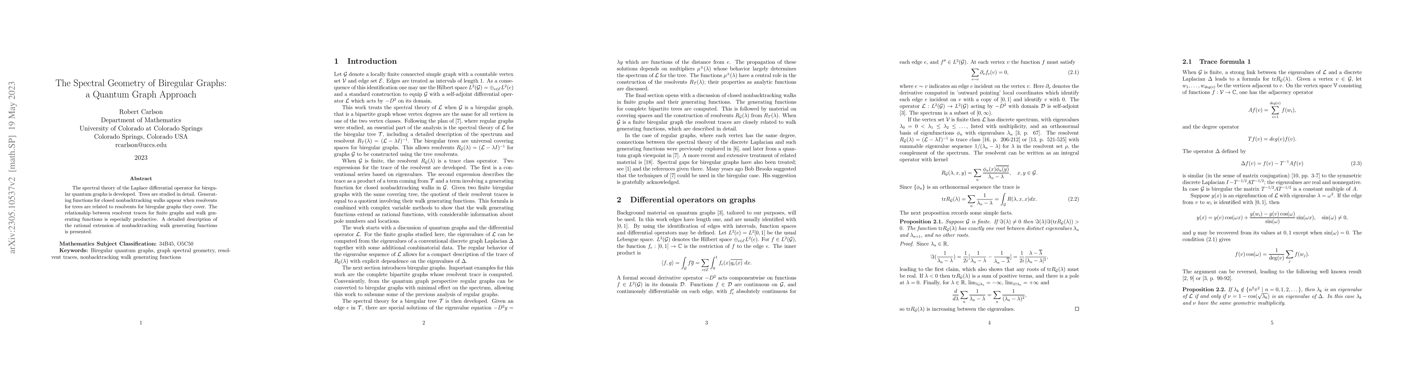 Thumbnail for The spectral geometry of biregular graphs: a quantum graph approach