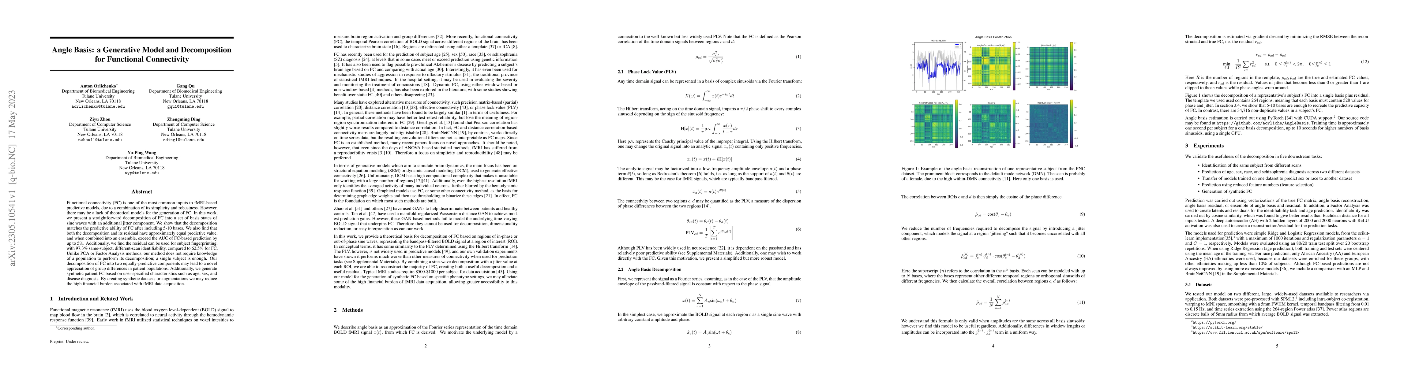 Thumbnail for Angle Basis: a Generative Model and Decomposition for Functional
  Connectivity