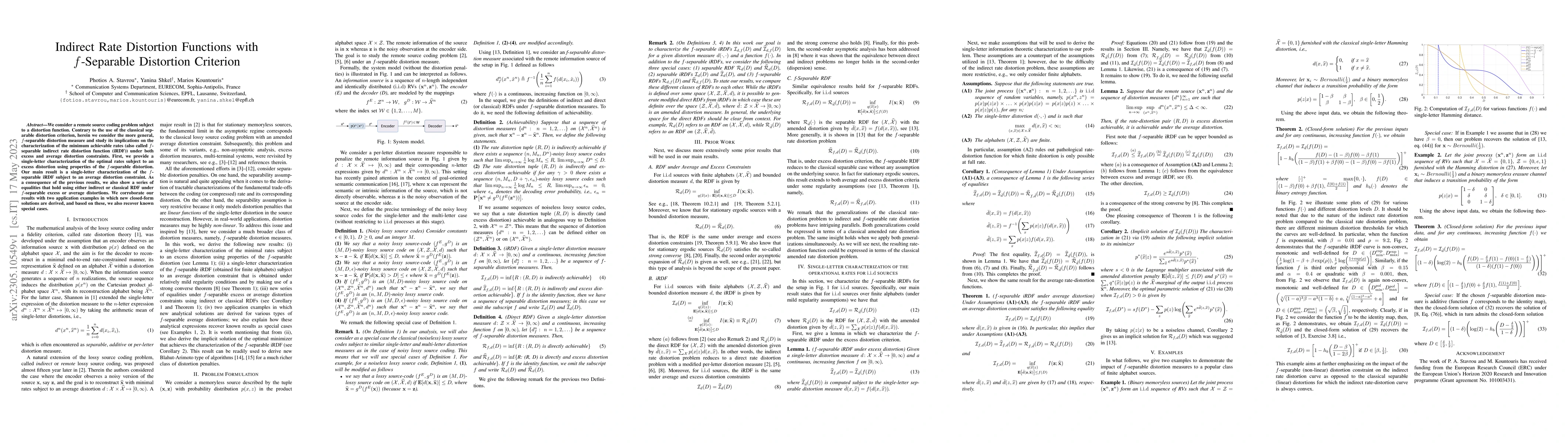 Thumbnail for Indirect Rate Distortion Functions with $f$-Separable Distortion
  Criterion