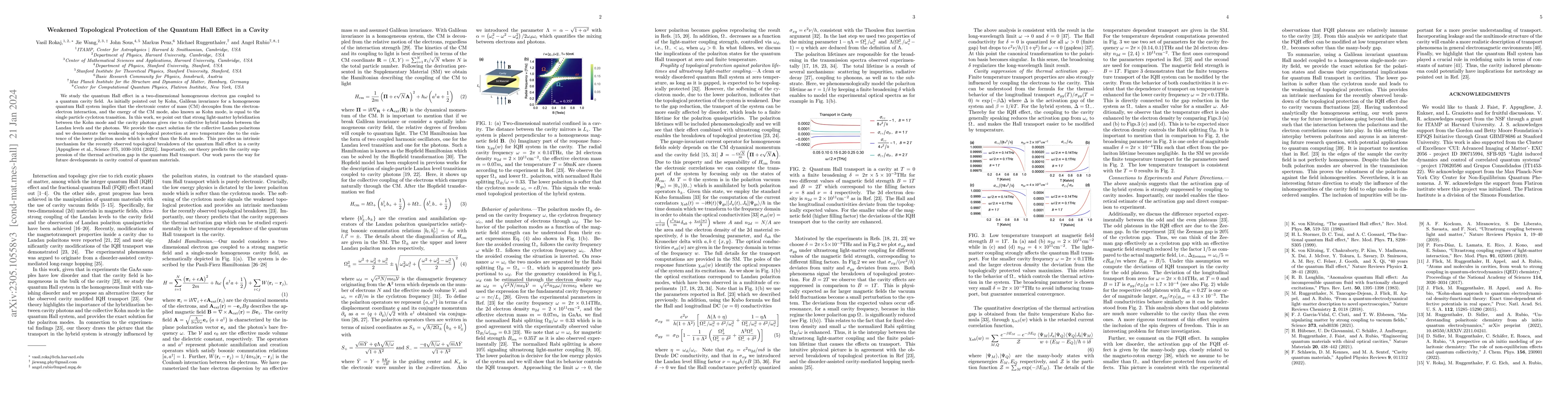 Thumbnail for Weakened Topological Protection of the Quantum Hall Effect in a Cavity