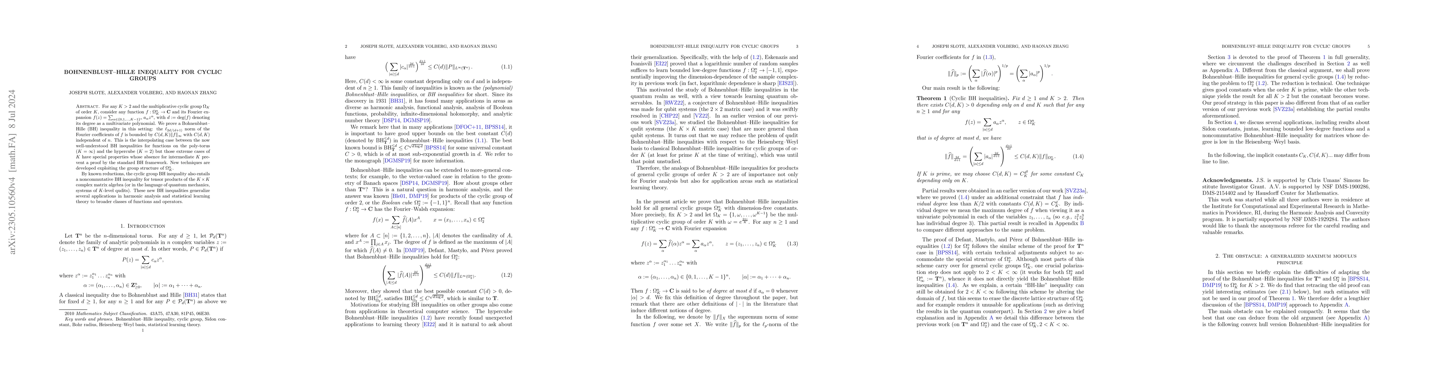 Thumbnail for Bohnenblust--Hille inequality for cyclic groups