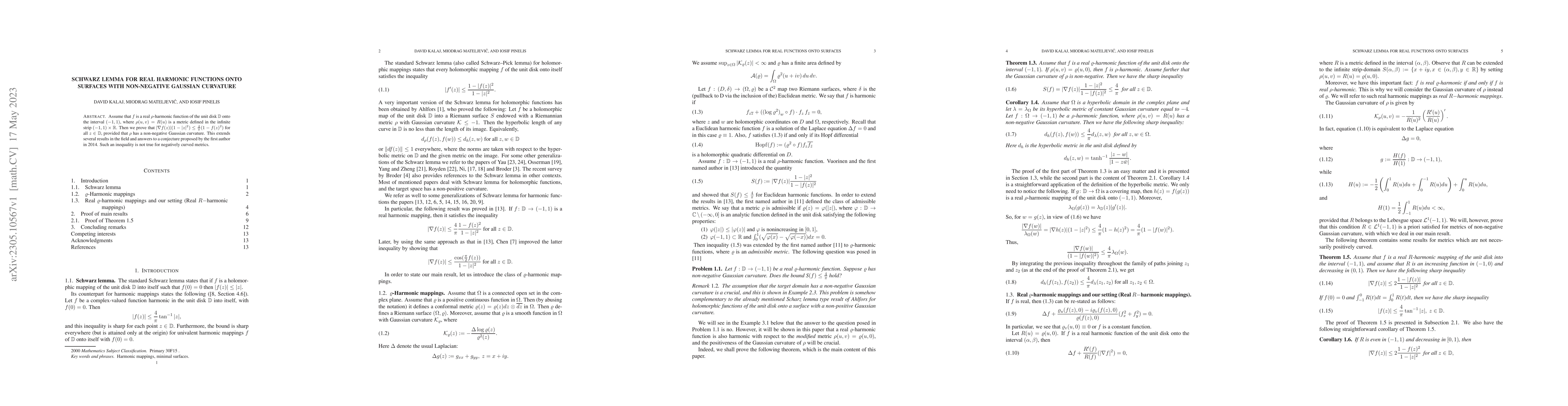 Thumbnail for Schwarz lemma for real harmonic functions onto surfaces with
  non-negative Gaussian curvature