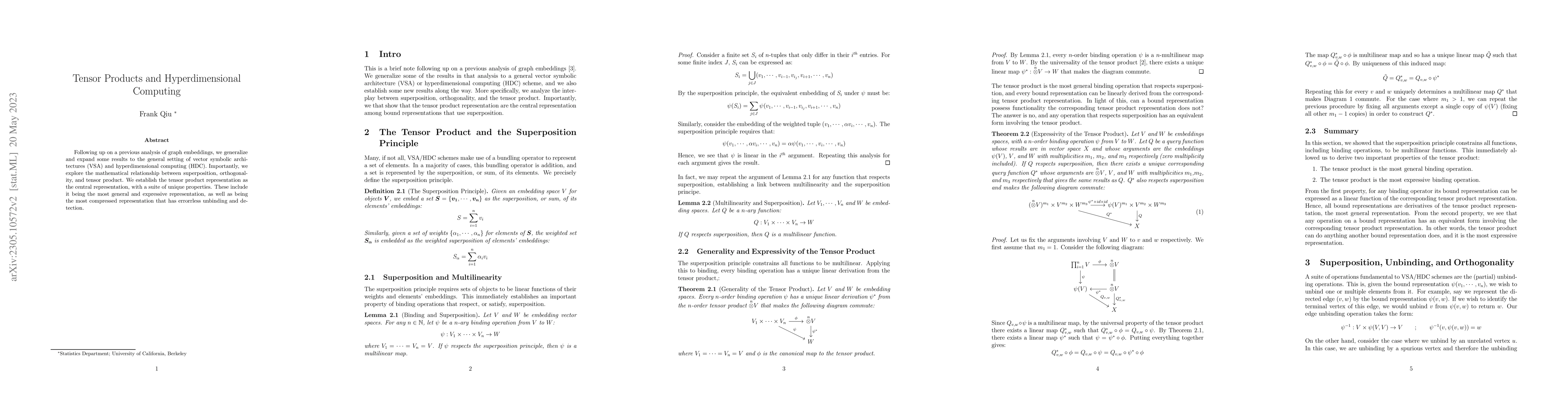 Thumbnail for Tensor Products and Hyperdimensional Computing