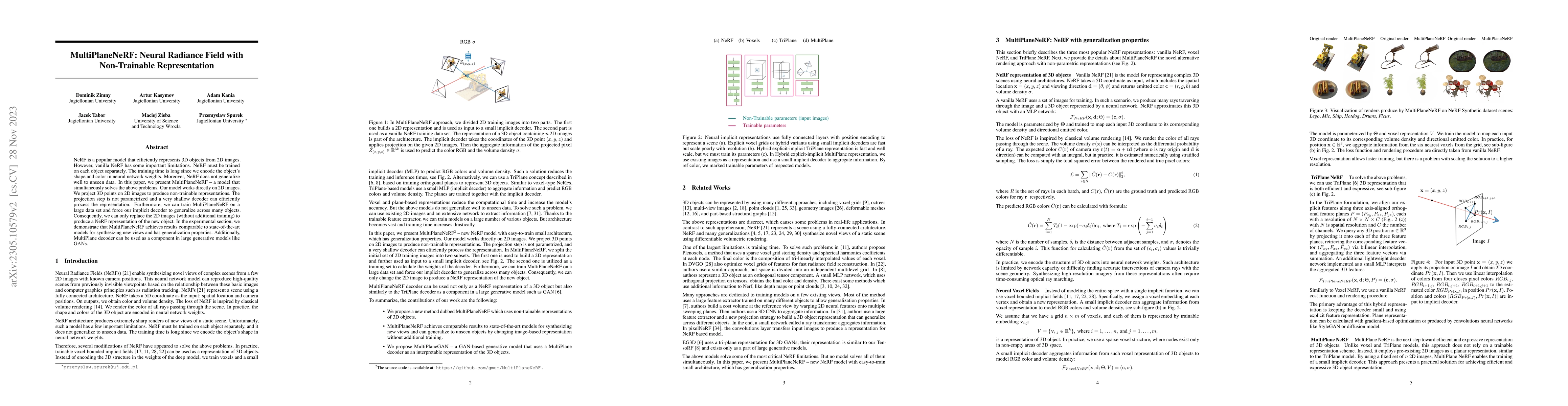 Thumbnail for MultiPlaneNeRF: Neural Radiance Field with Non-Trainable Representation