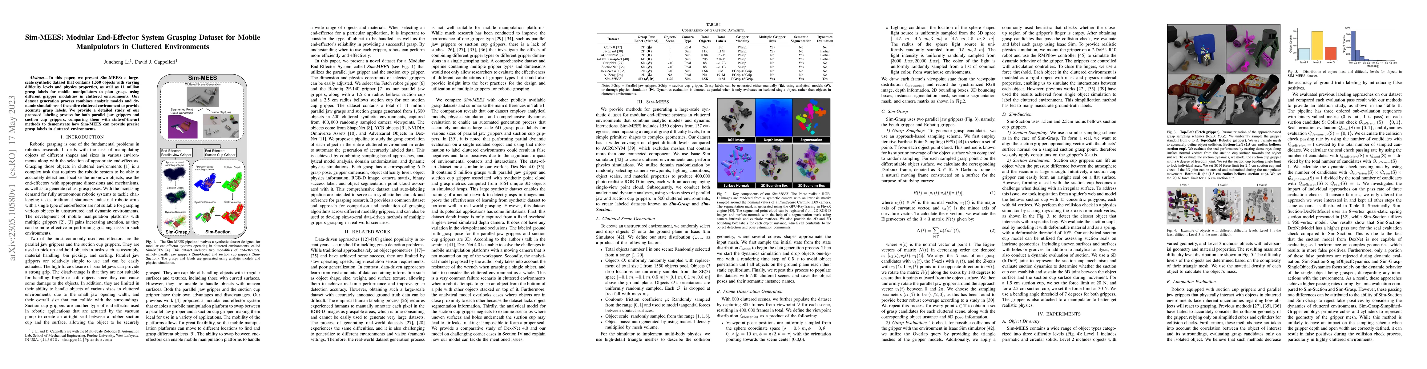 Thumbnail for Sim-MEES: Modular End-Effector System Grasping Dataset for Mobile
  Manipulators in Cluttered Environments