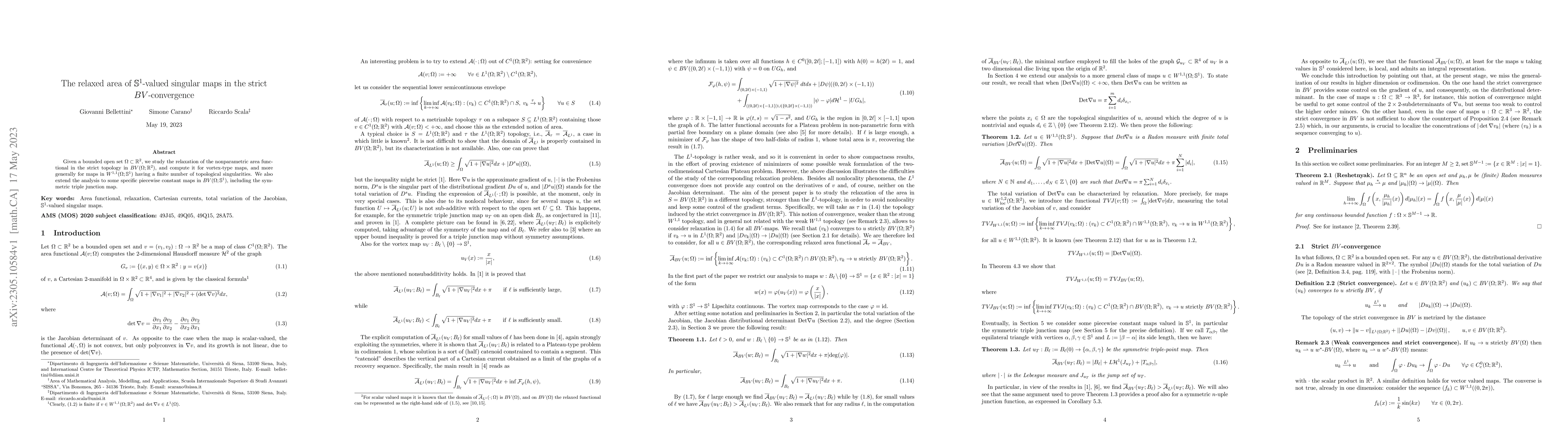 Thumbnail for The relaxed area of $\mathcal{S}^1$-valued singular maps in the strict
  $BV$-convergence