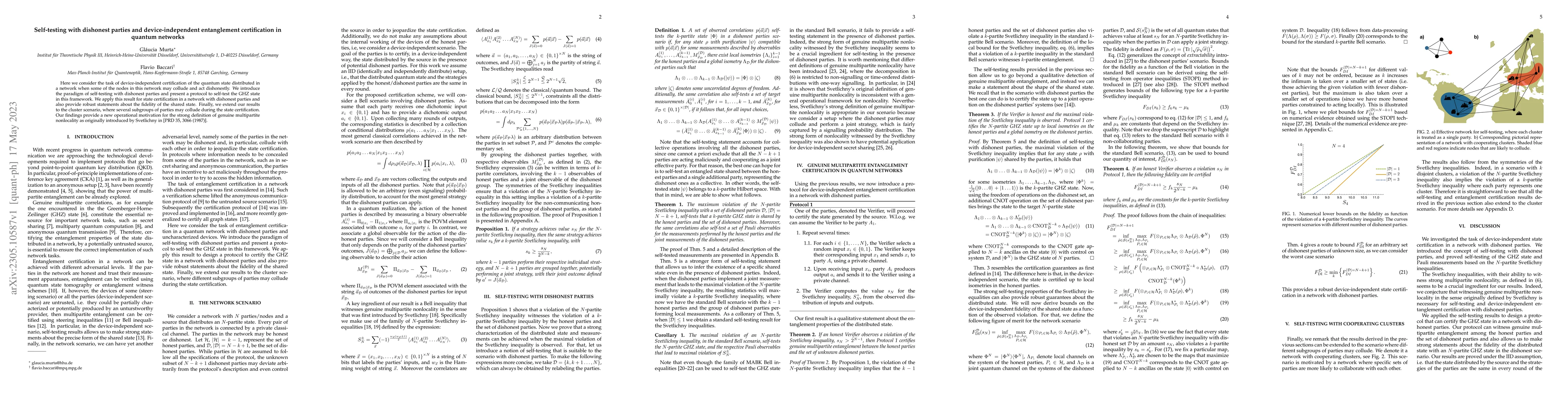 Thumbnail for Self-testing with dishonest parties and device-independent entanglement
  certification in quantum networks