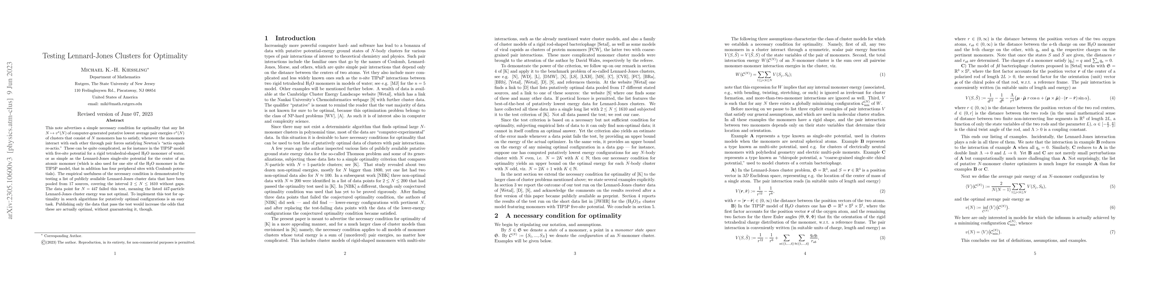 Thumbnail for Testing Lennard-Jones Clusters for Optimality