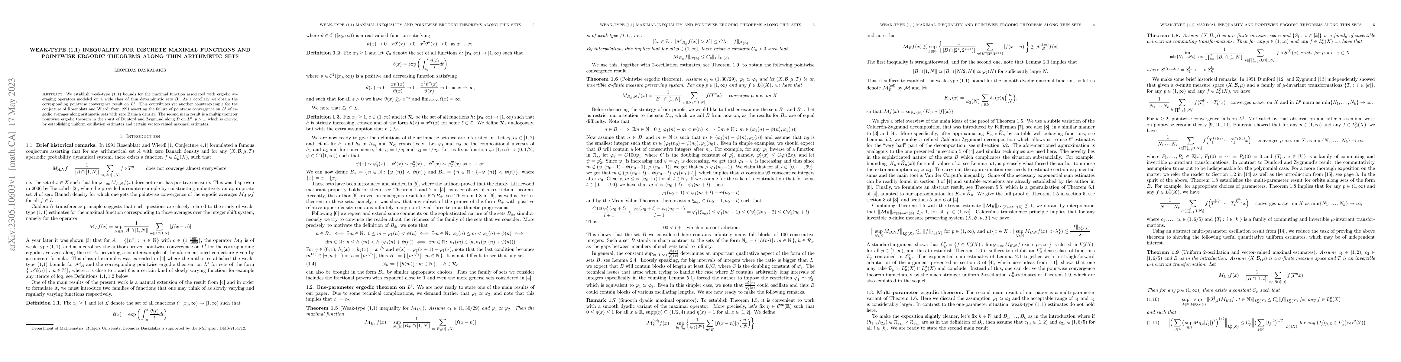 Thumbnail for Weak-type (1,1) inequality for discrete maximal functions and pointwise
  ergodic theorems along thin arithmetic sets