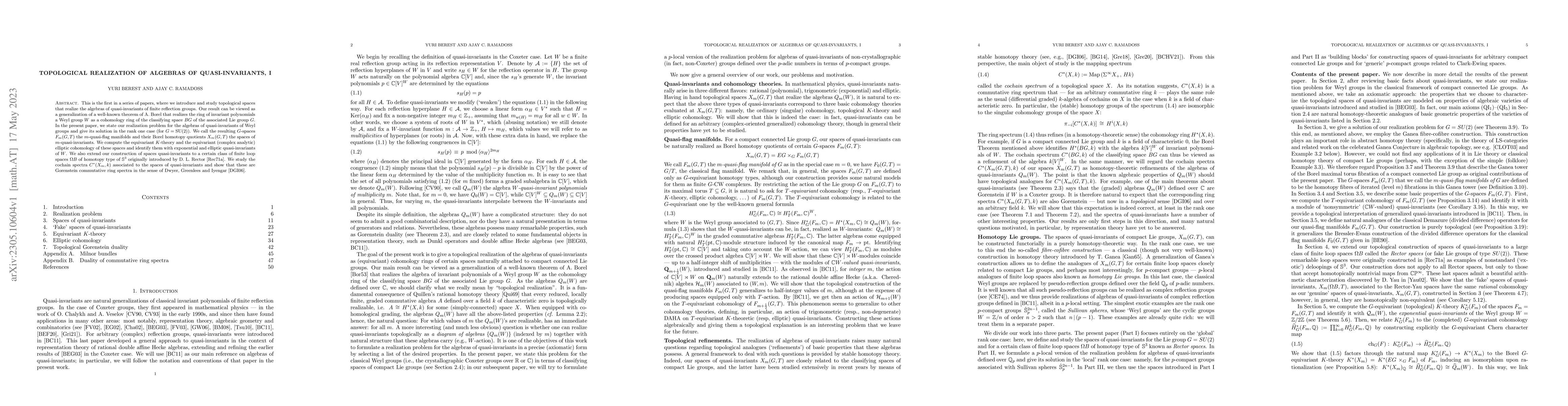 Thumbnail for Topological realization of algebras of quasi-invariants, I