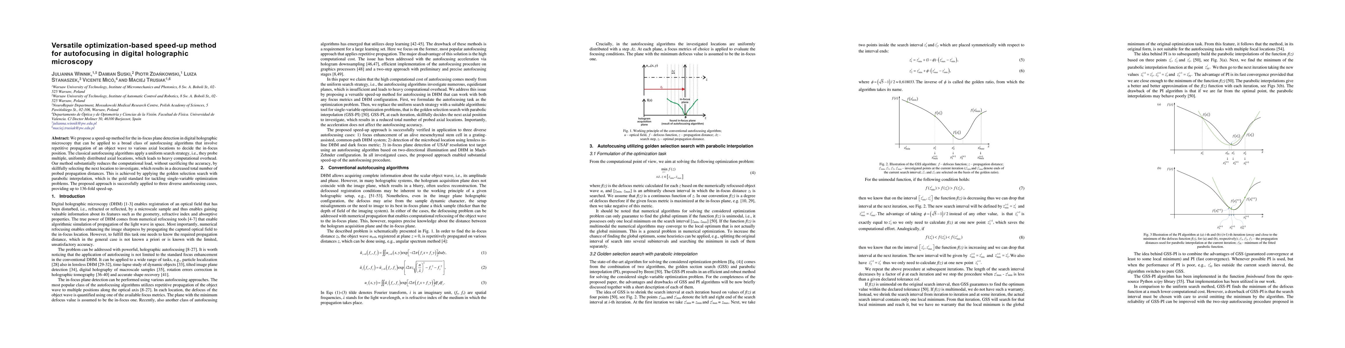 Thumbnail for Versatile optimization-based speed-up method for autofocusing in digital
  holographic microscopy