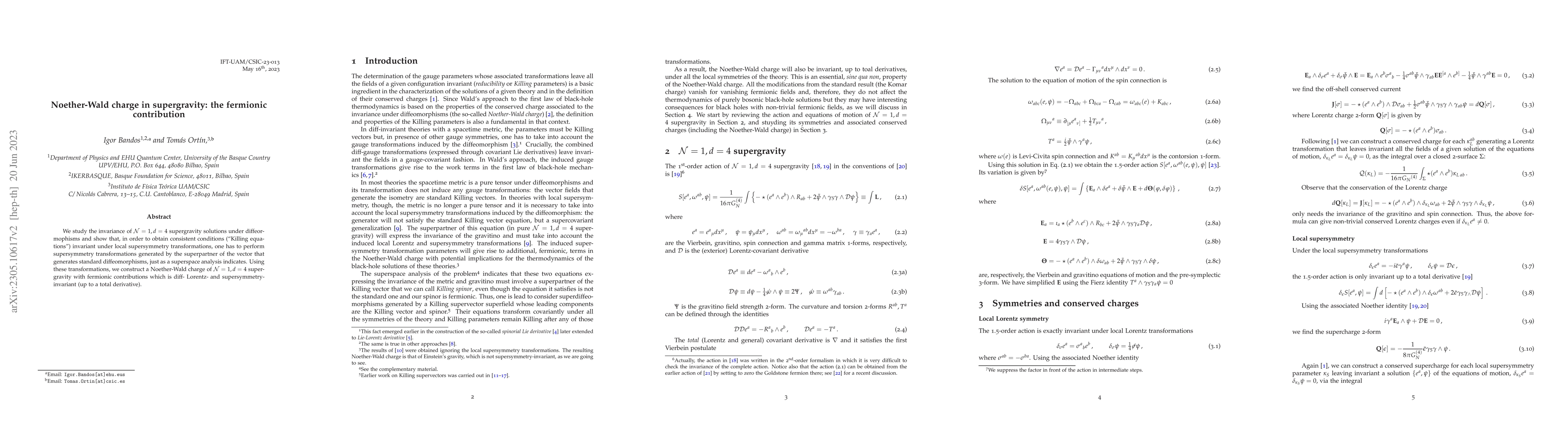 Thumbnail for Noether-Wald charge in supergravity: the fermionic contribution