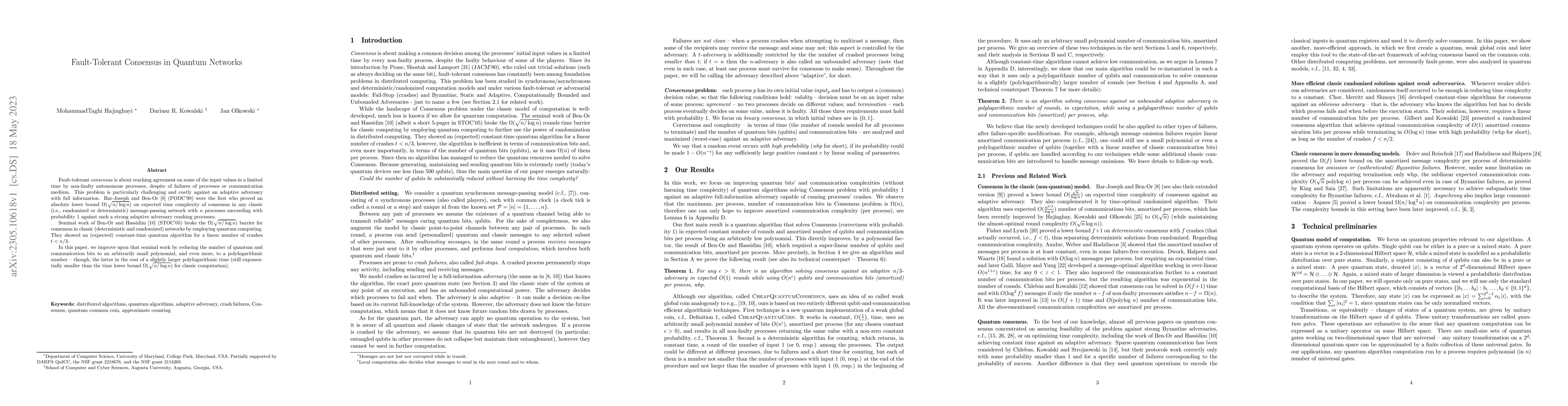 Thumbnail for Fault-Tolerant Consensus in Quantum Networks