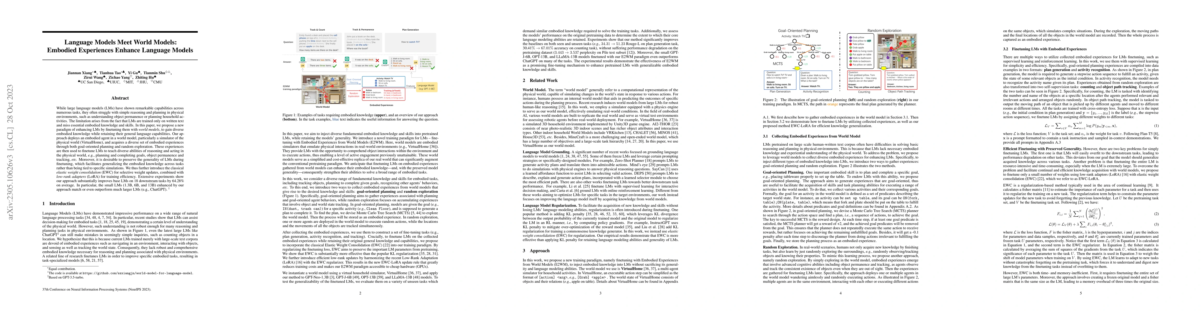 Thumbnail for Language Models Meet World Models: Embodied Experiences Enhance Language
  Models