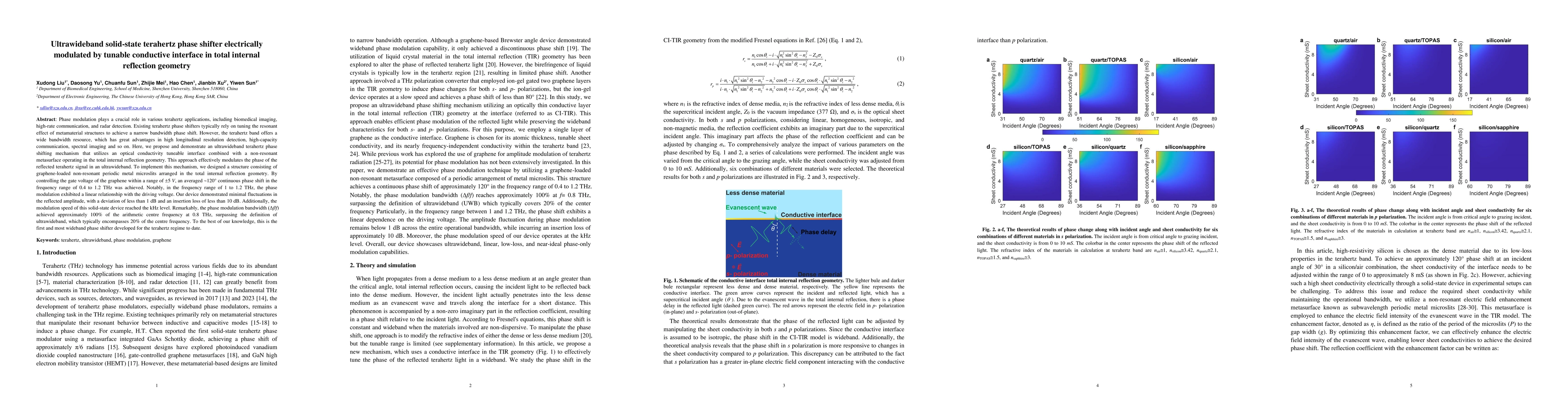 Thumbnail for Ultrawideband solid-state terahertz phase shifter electrically modulated
  by tunable conductive interface in total internal reflection geometry